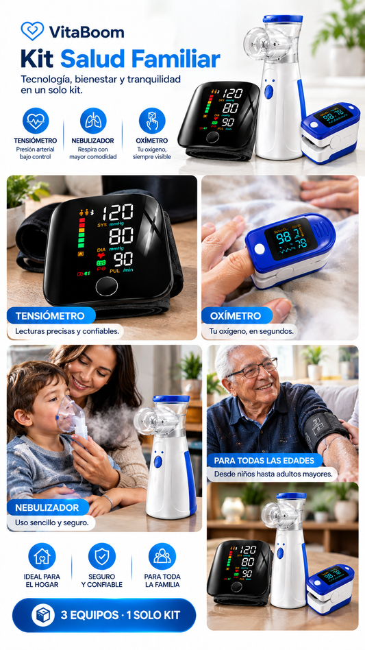 Kit Tensiómetro + Nebulizador + Oxímetro
